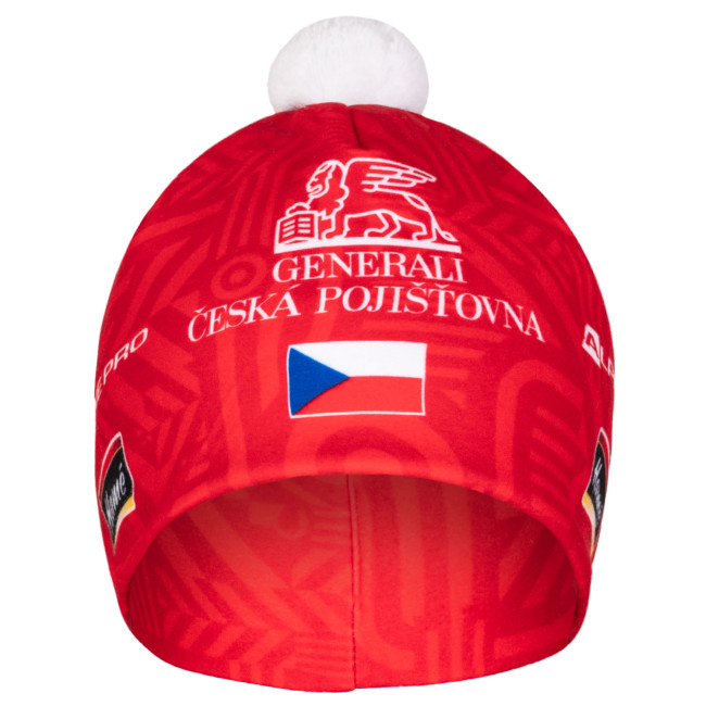 INVO double-layer sports cap with pompom, red