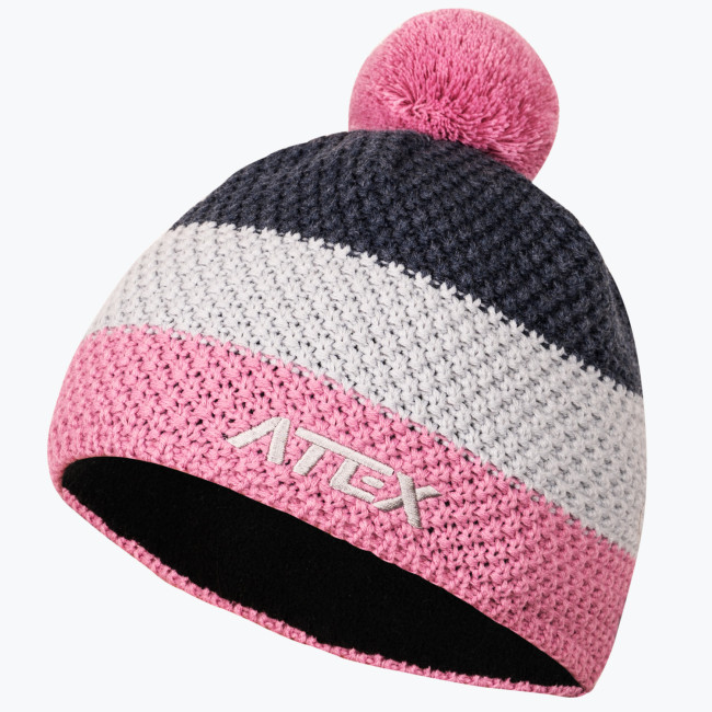 Women's knitted hat KNIT pink stripe