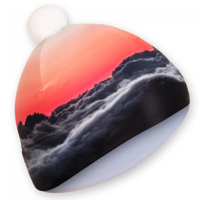 Two-layer bobble hat RED SKY